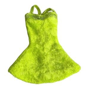 Barbie Doll Sweetheart Dress Neon Green Plush Silver Dot Fit Flare Party 1997